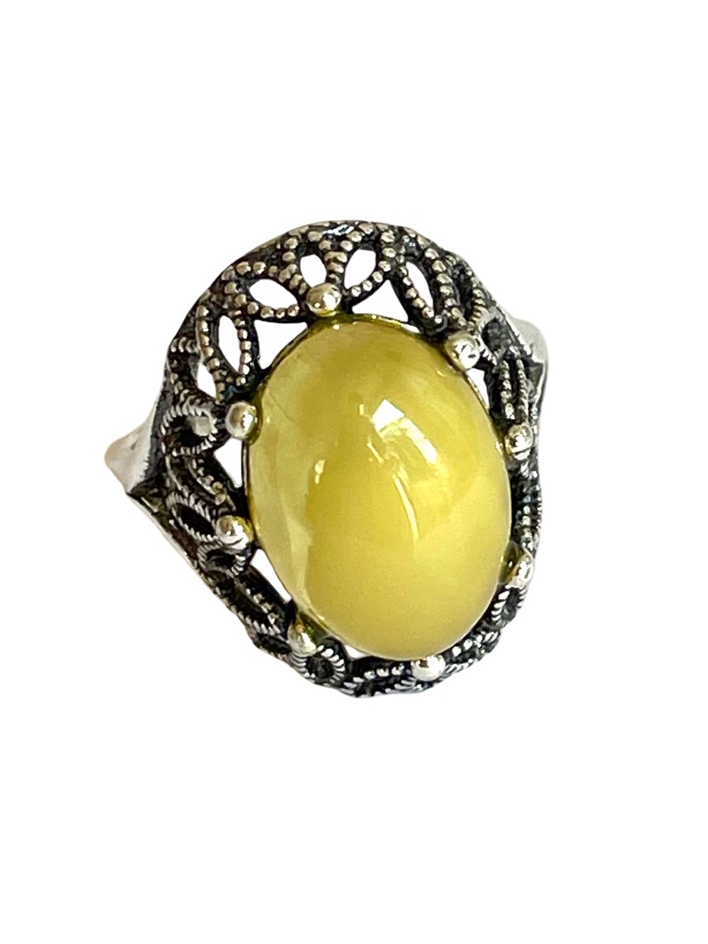 Butterscotch Amber And Sterling Silver Ring Size 6